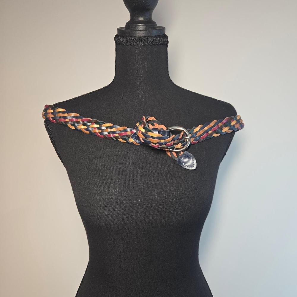 Braided Leather Belt Womens‎ XXL Multi Color Woven Leather Boho (A1)